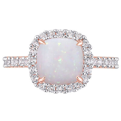 Opal & White Topaz Ring in 10K Rose Gold