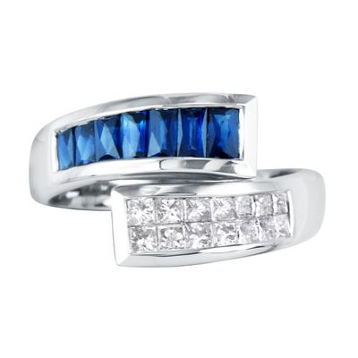 1/2 ct. tw. Diamond & Blue Sapphire Bypass Ring in 14K White Gold