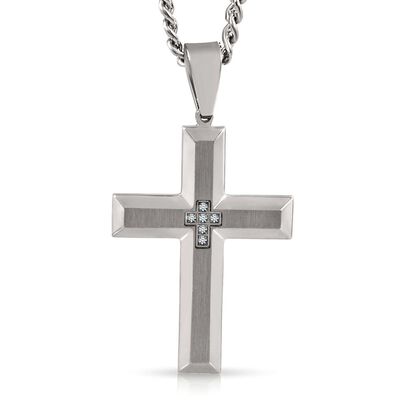 Men's Diamond Cross Necklace in Stainless Steel, 24