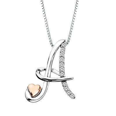 Diamond Initial Pendant in Sterling Silver & 14K Rose Gold