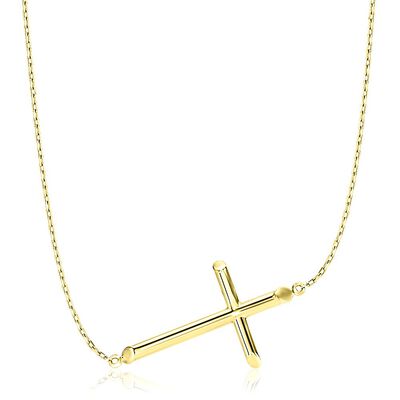 Sideways Cross Necklace in 14K Yellow Gold