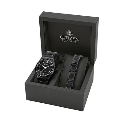 Men’s Watch & Bracelet Set in Black Ion-Plated Stainless Steel