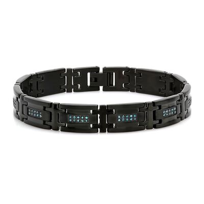 Men’s Blue Diamond Link Bracelet in Black Ion-Plated Stainless Steel (1/2 ct. tw.)