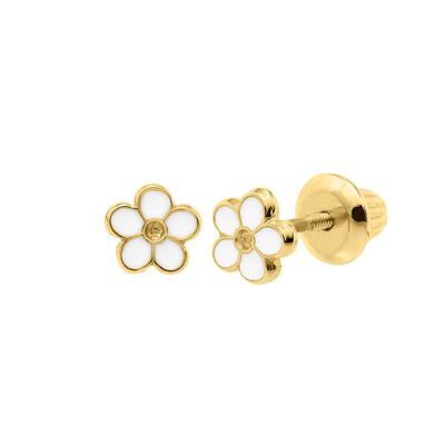 Children's White & Yellow Flower Stud Earrings in 14K Yellow Gold