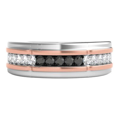 Men's 1/2 ct. tw. Black & White Diamond Band in 10K White & Rose Gold, 8.5MM