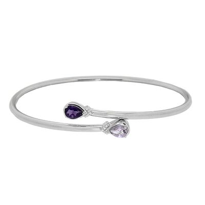 Amethyst & Rose de France Bangle Bracelet in Sterling Silver