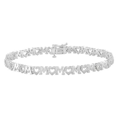 1/10 ct. tw. Diamond Mom Heart Bracelet in Sterling Silver