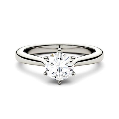 Round Moissanite Solitaire Ring with Tapered Band