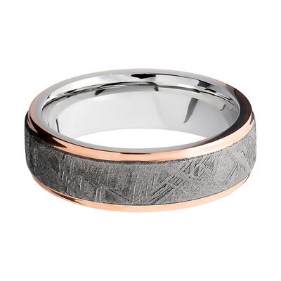 Men’s Meteorite Wedding Band with 14K Rose Gold in Cobalt, 7mm