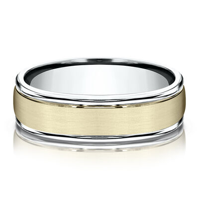 Men's Satin Finish Band in 14K White & Yellow Gold, 6MM