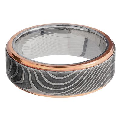 Men's Swirl Band in Damascus Steel & 14K Rose Gold