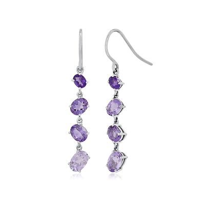 Amethyst & Rose de France Drop Earrings in Sterling Silver