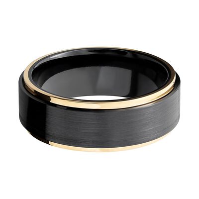 Men’s Wedding Band with 14K Yellow Gold in Black Zirconium, 8mm