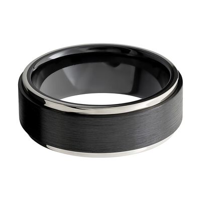 Men's Band in Black Zirconium & 14K White Gold, 8MM