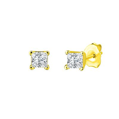 Diamond Princess Cut Stud Earrings in 14K Yellow Gold (1/7 ct. tw.)