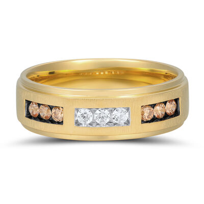 Men's Champagne and White Diamond Ring in 10K Yellow Gold (3/8 ct. tw.)