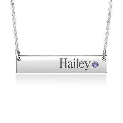 custom name bar necklace with personalized gemstone