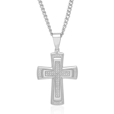 3/8 ct. tw. Diamond Cross Pendant in Stainless Steel