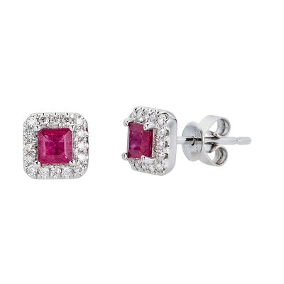 Ruby & 1/7 ct. tw. Diamond Stud Earrings in 10K White Gold