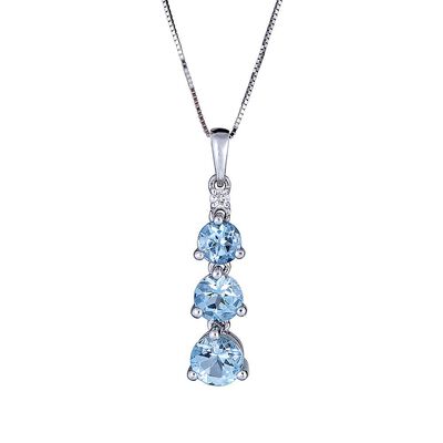 Aquamarine Pendant with Three-Stone Design in 10K White Gold