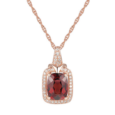 Garnet & 1/7 ct. tw. Diamond Pendant in 10K Rose Gold