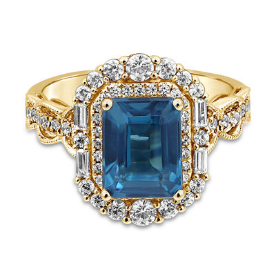 Olivia London Blue Topaz & Diamond Engagement Ring in 14K gold (7/8 ct. tw.)