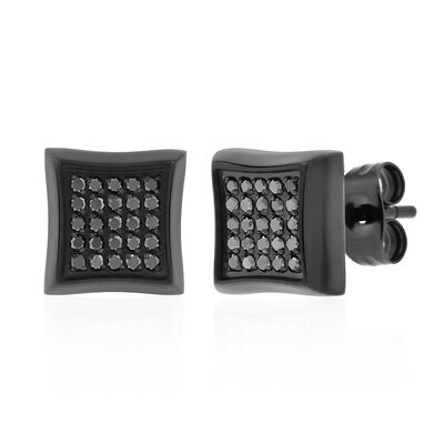 Men's 1/4 ct. tw. Black Diamond Stud Earrings in Black Stainless Steel