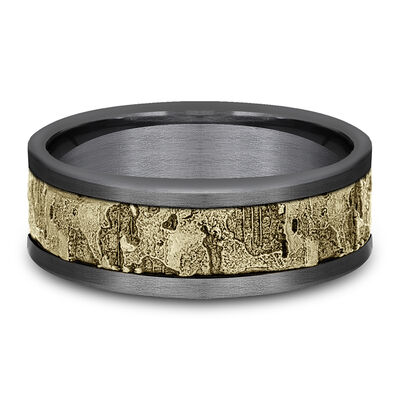 Men's Pattern Center Band in Grey Tantalum & 10K Yellow Gold