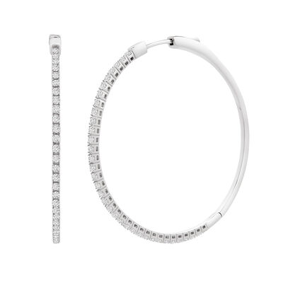 1 ct. tw. Diamond Hoop Earrings in 10K White Gold