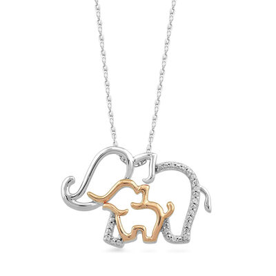 Diamond Elephant Necklace in Sterling Silver