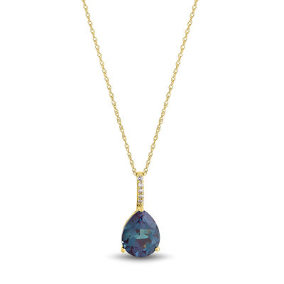 Lab Created Alexandrite & Diamond Pendant in 10K Yellow Gold