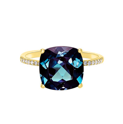 Cushion-Cut Lab Created Alexandrite Ring in 10K Yellow Gold