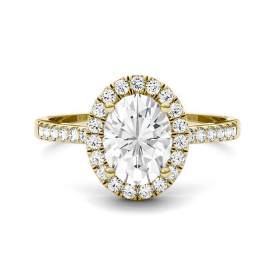 Oval Moissanite Halo Ring in 14K Yellow Gold (1 7/8 ct. dew)