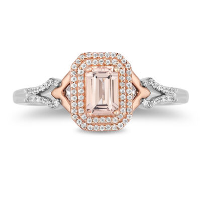 Aurora Emerald-Cut Morganite & Diamond Ring in Sterling Silver & 10K Rose Gold (1/7 ct. tw.)