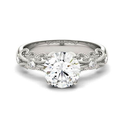 Moissanite Ring with Scroll Details in 14K White Gold (1 1/2 ct. dew)