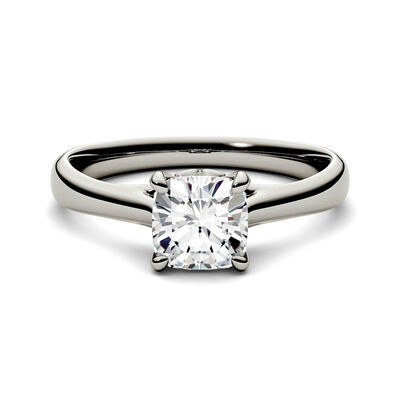 Cushion-Cut Moissanite Solitaire Ring in 14K White Gold (1 3/4 dew)