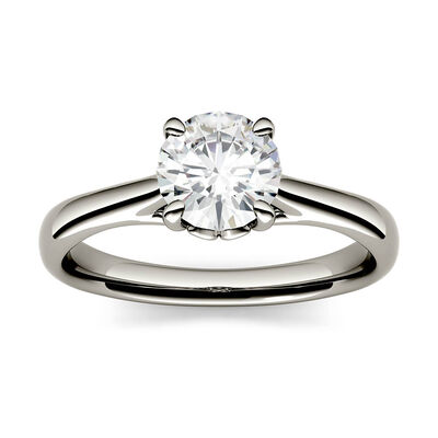 Round Moissanite Solitaire Ring in 14K White Gold (1 ct. dew)