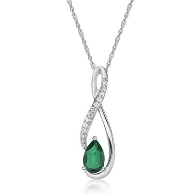 Lab Created Emerald & White Sapphire Pendant in Sterling Silver