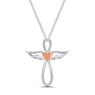 Diamond Angel Pendant in Sterling Silver