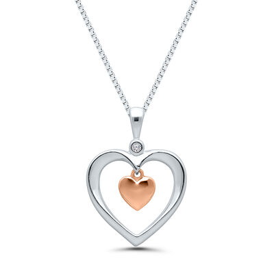 Diamond Dangle Heart Pendant in Sterling Silver