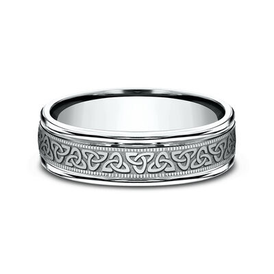 Men's Celtic Triangle Wedding Band in 10K White Gold, 6mm