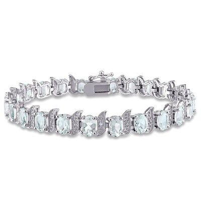 Aquamarine & Diamond Bracelet in Sterling Silver