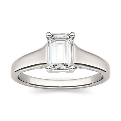 Emerald-Cut Moissanite Solitaire Ring in 14K White Gold (1 ct. dew)