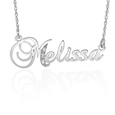 personalized nameplate necklace with diamond accents