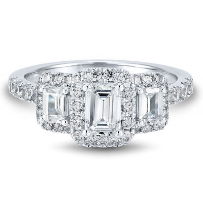 Lab Grown Diamond Three-Stone Emerald-Cut Engagement Ring in 14K Gold (1 1/2 ct. tw.)