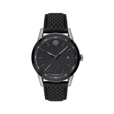 Museum Sport Black Leather Men’s Watch in Gunmetal PVD Stainless Steel, 42mm