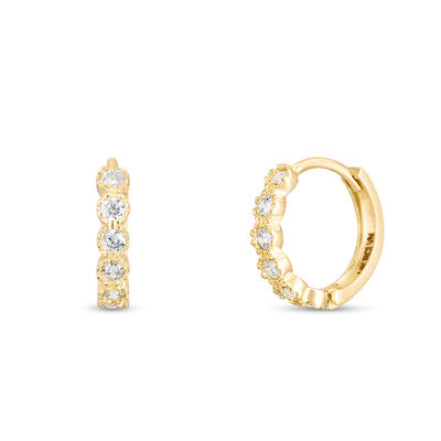 Children’s Huggie Earrings with Cubic Zirconia in 14K Yellow Gold