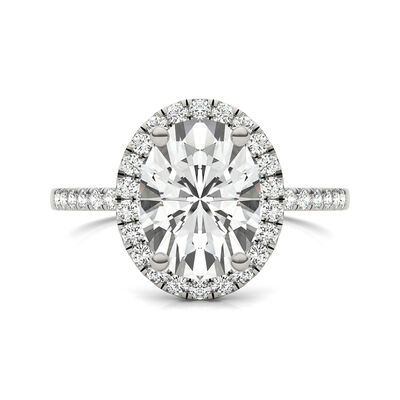 Moissanite Oval Halo Ring in 14K White Gold (3 1/3 ct. dew)