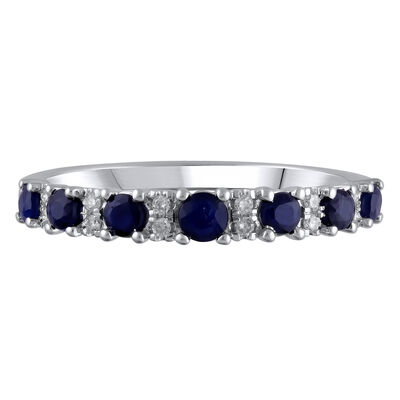 Blue Sapphire & Diamond Band in 14K White Gold