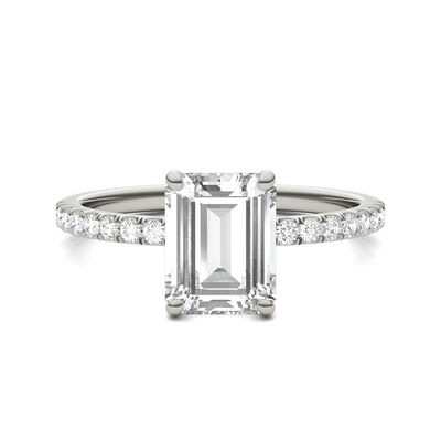 Emerald-Cut Moissanite Ring with Side-Stones in 14K White Gold (2 ct. dew)